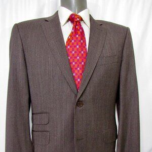 Canali Natural Comfort Brown Strip‎ 42R Wool 2 Button Stack Pocket Sport Coat